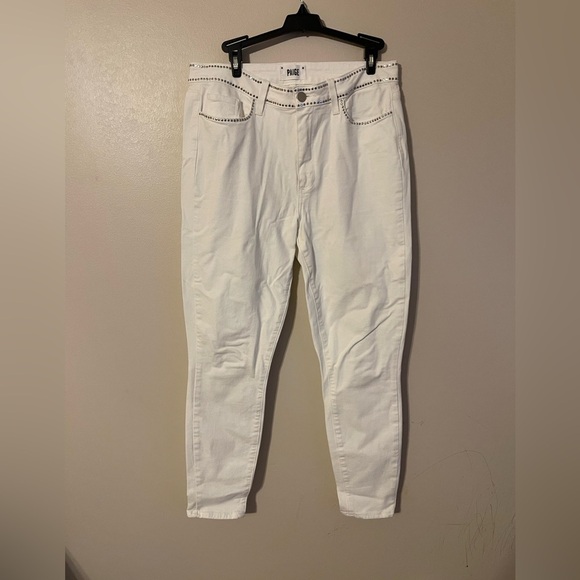 PAIGE White Studded Imperial Hoxton Ankle Jeans 32 - Picture 1 of 6